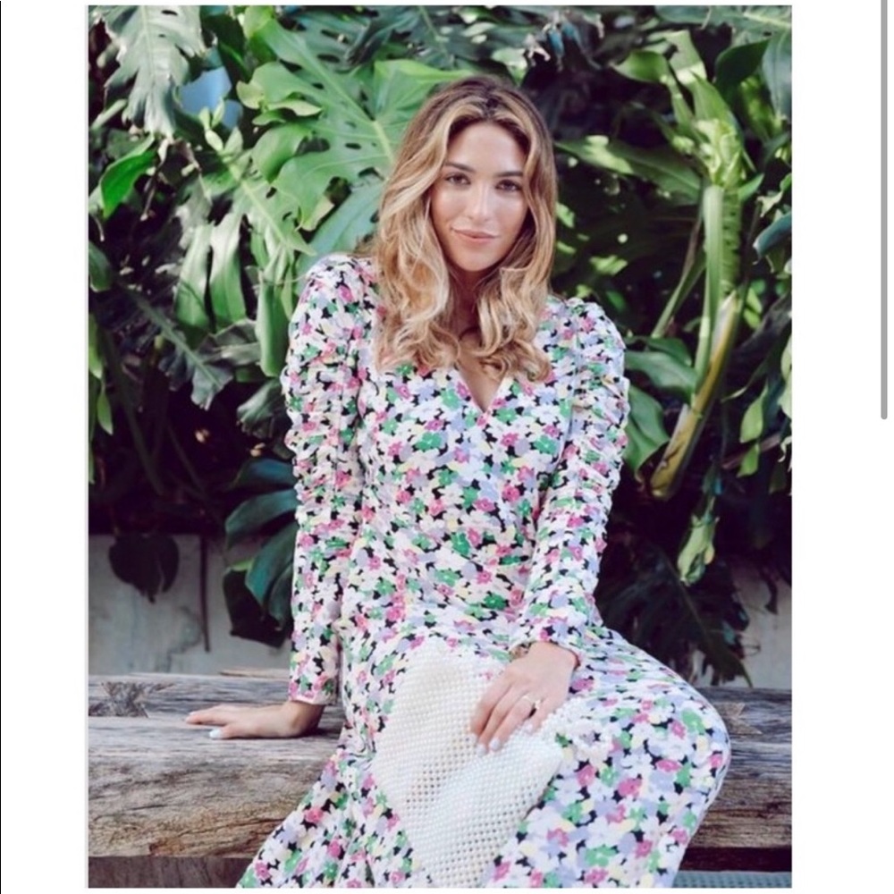 H&M Conscious Floral Print Lyocell-blend Ruched long sleeves Midi Sundress Large - Picture 2 of 15
